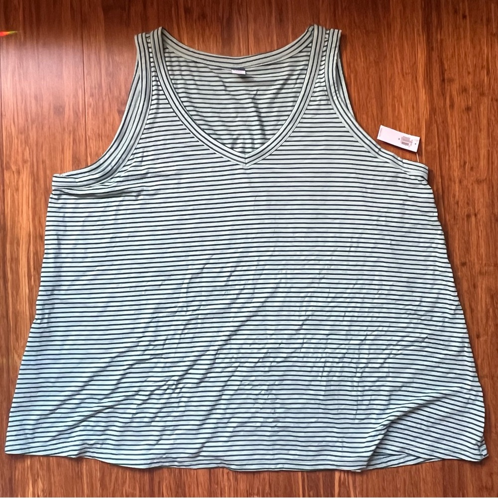Green Striped V-Neck Tank Top